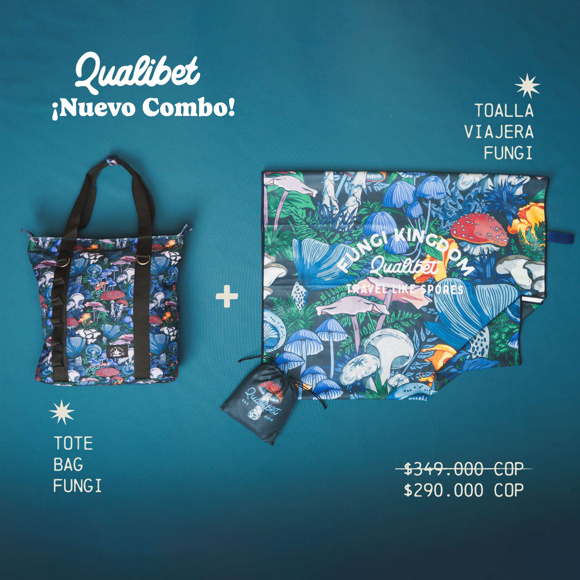Combo Tote Bag Fungi + Toalla Viajera Fungi Imagen principal del producto